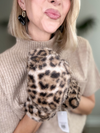 FAUX FUR LEOPARD MITTENS - IVORY/BLACK