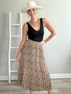 GEOMETRIC PRINTED PLEATED MIDI SKIRT - TAN