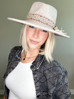 OUT WEST WIDE BRIM FEDORA HAT - GREY/BEIGE