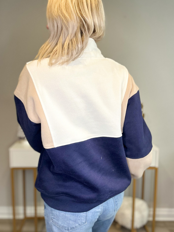 GLO COLORBLOCK PULLOVER - COFFEE/NAVY