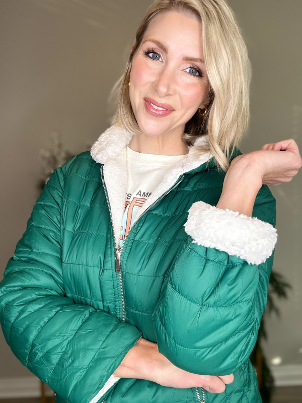 REECE SHERPA LINED PUFFER JACKET - HUNTER GREEN