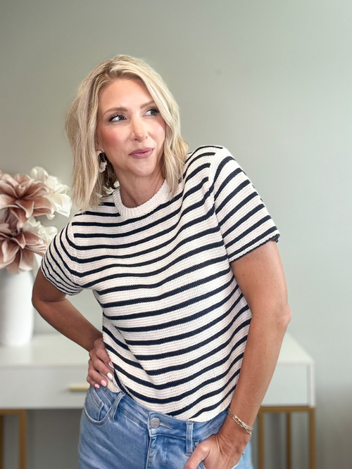 SAIL AWAY STRIPED KNIT TEE- NAVY & CREAM