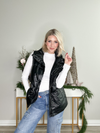 AUDRA FAUX LEATHER LONG PUFFER VEST - BLACK