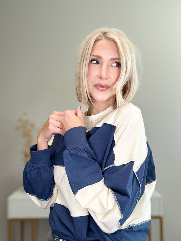A GIRL'S DREAM STRIPED PULLOVER - NAVY + CREAM