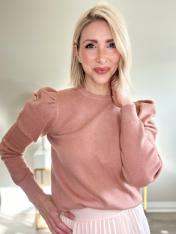 SIMPLY SWEET PUFF SLEEVE SWEATER - GINGER SPICE