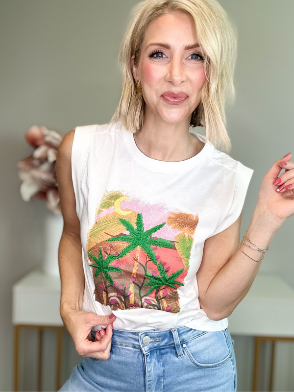 MOONLIT PALMS SLEEVELESS TEE - MULTICOLOR