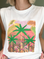 MOONLIT PALMS SLEEVELESS TEE - MULTICOLOR