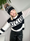 SKI CLUB STRIPED KNIT SWEATER - BLACK/WHITE