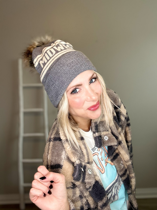 MIDWEST PRIDE POM HAT - GRAY