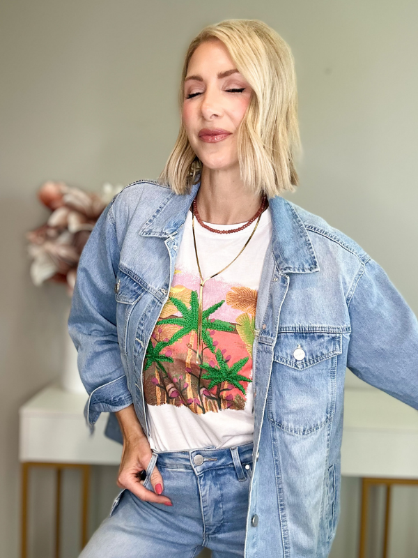 MOONLIT PALMS SLEEVELESS TEE - MULTICOLOR
