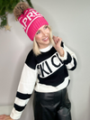 APRES ALL DAY KNIT POM HAT - PINK & WHITE