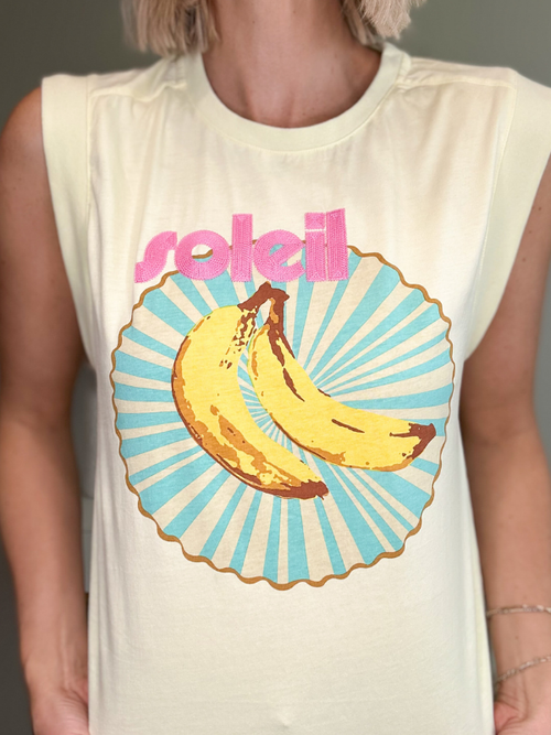 SOLEIL SLEEVELESS GRAPHIC TEE - PALE YELLOW