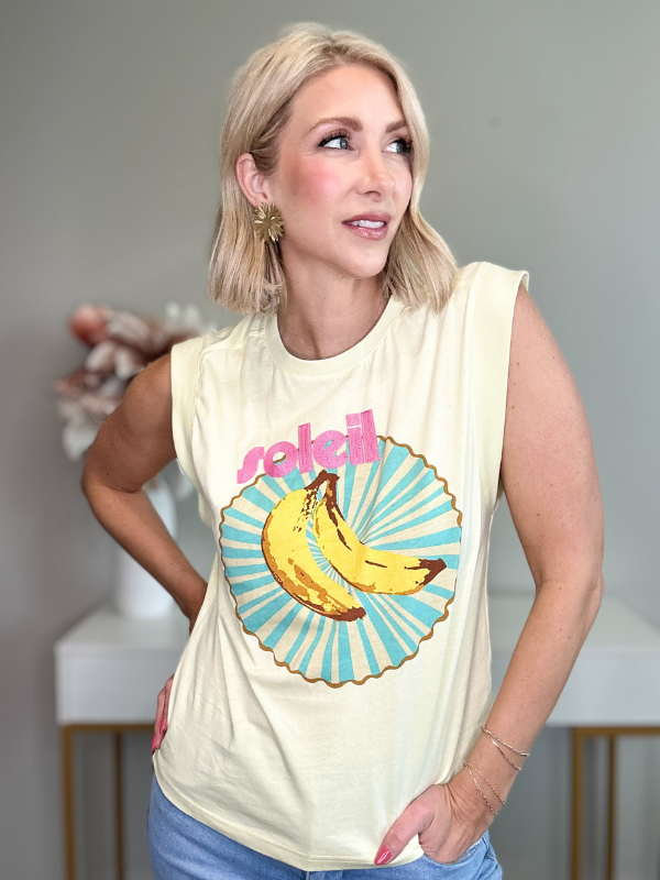 SOLEIL SLEEVELESS GRAPHIC TEE - PALE YELLOW