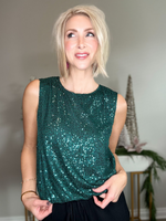 IT'S A PARTY SEQUINS SLEEVELESS TOP - JADE