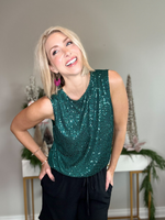 IT'S A PARTY SEQUINS SLEEVELESS TOP - JADE