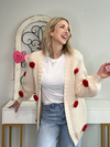 HEARTS IN 3D CHUNKY CARDIGAN - BEIGE