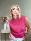 BURST OF SUMMER POINTELLE SWEATER TOP - RASPBERRY CREAM