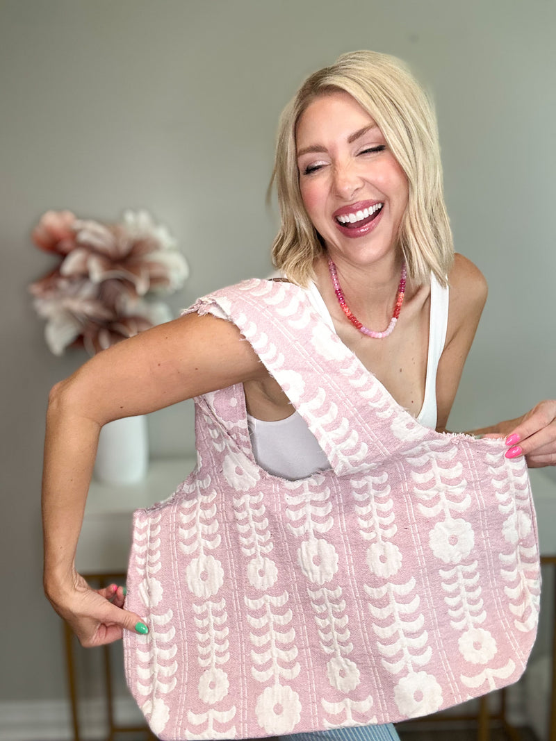 FLORAL SLOUCHY TOTE - BLUSH