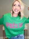 APRES SKI SWEATER - GREEN AND BRIGHT PINK