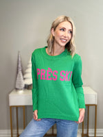 APRES SKI SWEATER - GREEN AND BRIGHT PINK