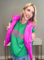 APRES SKI SWEATER - GREEN AND BRIGHT PINK