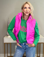 APRES SKI SWEATER - GREEN AND BRIGHT PINK