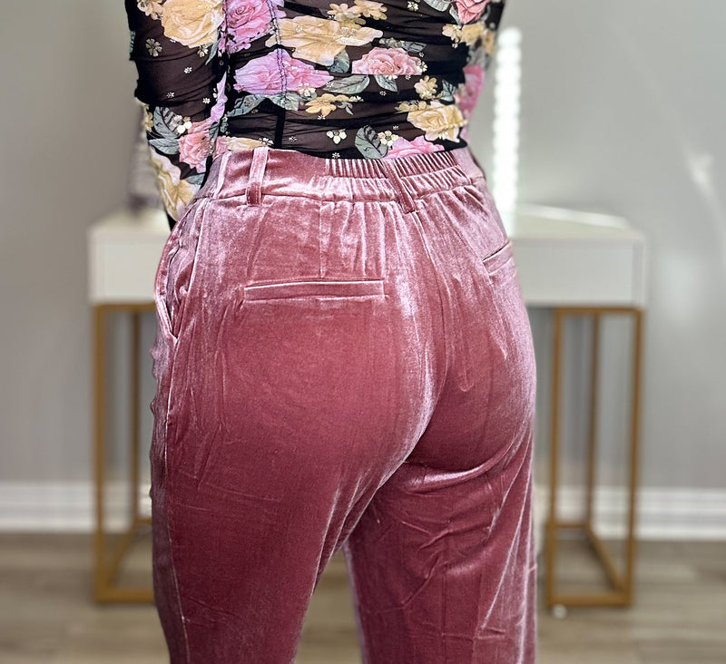 HOLLY VELVET STRAIGHT LEG PANTS - MAUVE