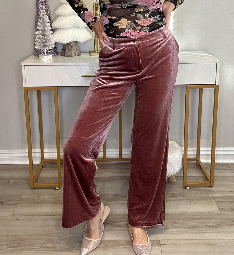 HOLLY VELVET STRAIGHT LEG PANTS - MAUVE