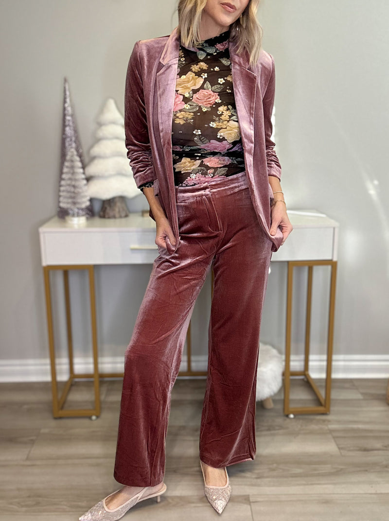 HOLLY VELVET STRAIGHT LEG PANTS - MAUVE