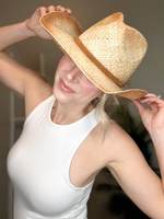 CHANTILLY STRAW WESTERN FEDORA HAT - NATURAL