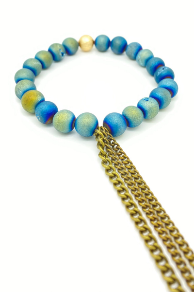 THE MIXED BLUE STARDUST GEMSTONE WITH TASSEL CHAIN BRACELET