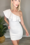 LIFE OF THE PARTY ONE SHOULDER DRESS - WHITE