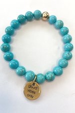 THE TEAL MARBLE GEMSTONE WITH "GOOD VIBES ONLY" CHARM BRACELET