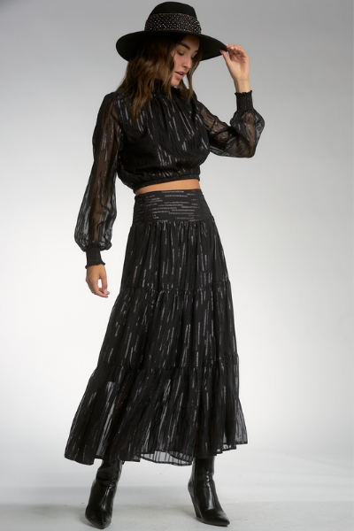 ALL THAT GLAM SMOCKED TIERED MAXI SKIRT