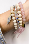 THE CREAM GEMSTONE FEATHER CHARM BRACELET