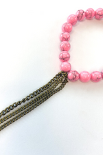 THE PINK MARBLE GEMSTONE WITH CHAIN TASSEL BRACELET