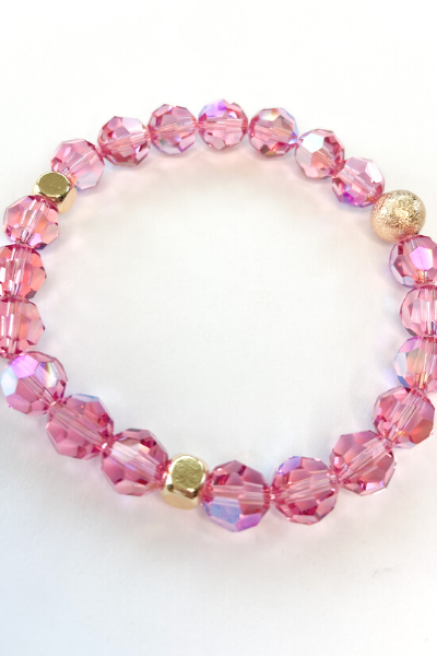 THE PINK SWAROVSKI CRYSTAL WITH GOLD CUBE ACCENTS BRACELET