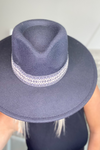 BOHO BAND WIDE BRIM FEDORA HAT - BLACK