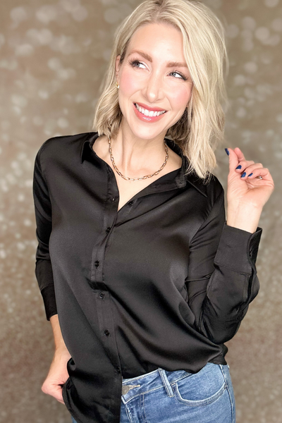 FELICITY DULL SATIN SLIM SHIRT - BLACK