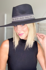BOHO BAND WIDE BRIM FEDORA HAT - BLACK