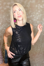 IT'S A PARTY SEQUINS SLEEVELESS TOP - BLACK