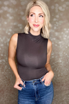 ESSENTIAL MOCK NECK SLEEVELESS BODYSUIT - CHARCOAL