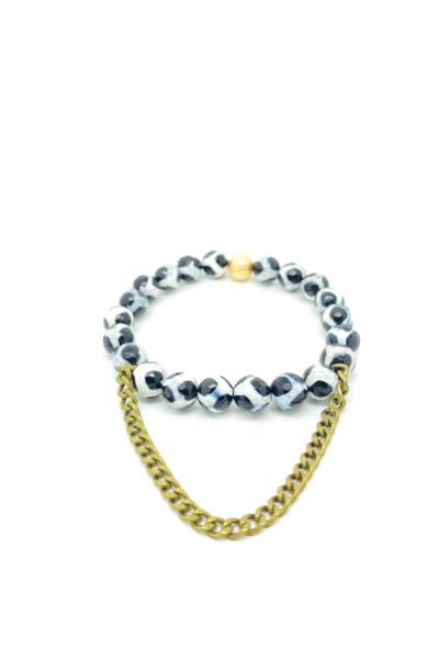 THE BLACK AND WHITE SPOTTED GEMSTONE WITH LOOP CHAIN BRACELET