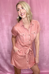 PAIGE POCKETED SHIRT DRESS - SALMON