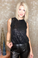 IT'S A PARTY SEQUINS SLEEVELESS TOP - BLACK