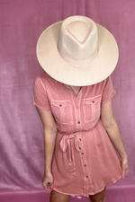 PAIGE POCKETED SHIRT DRESS - SALMON