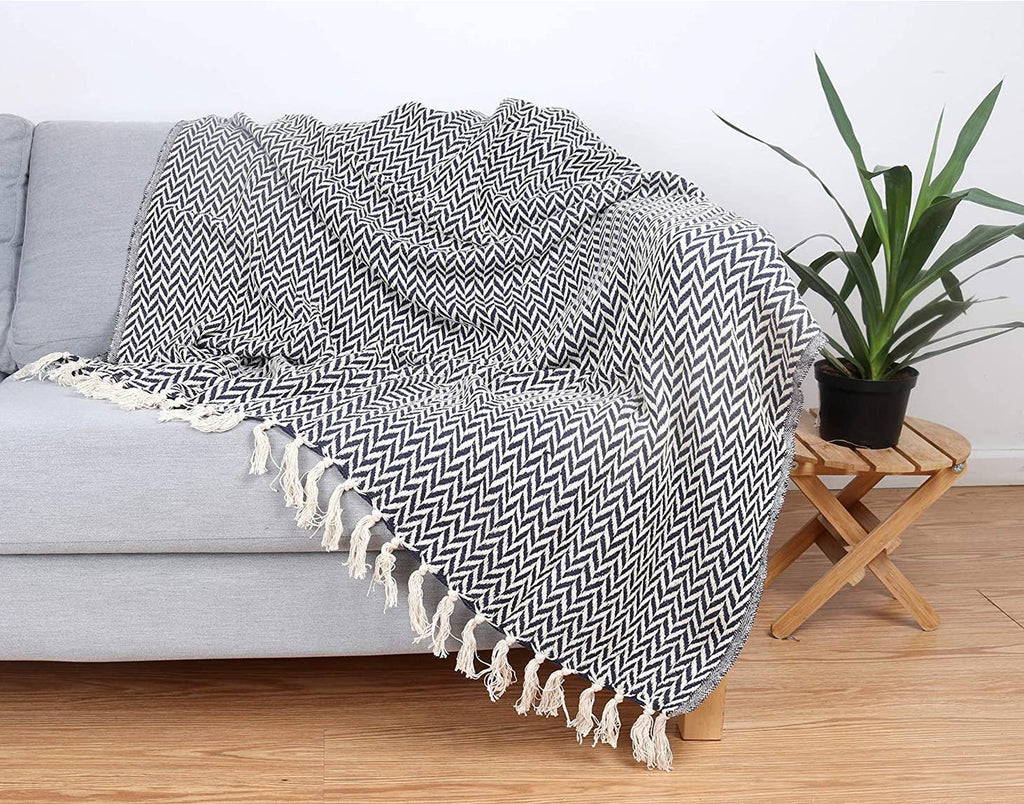 CHEVRON COTTON THROW BLANKET - 4 COLORS